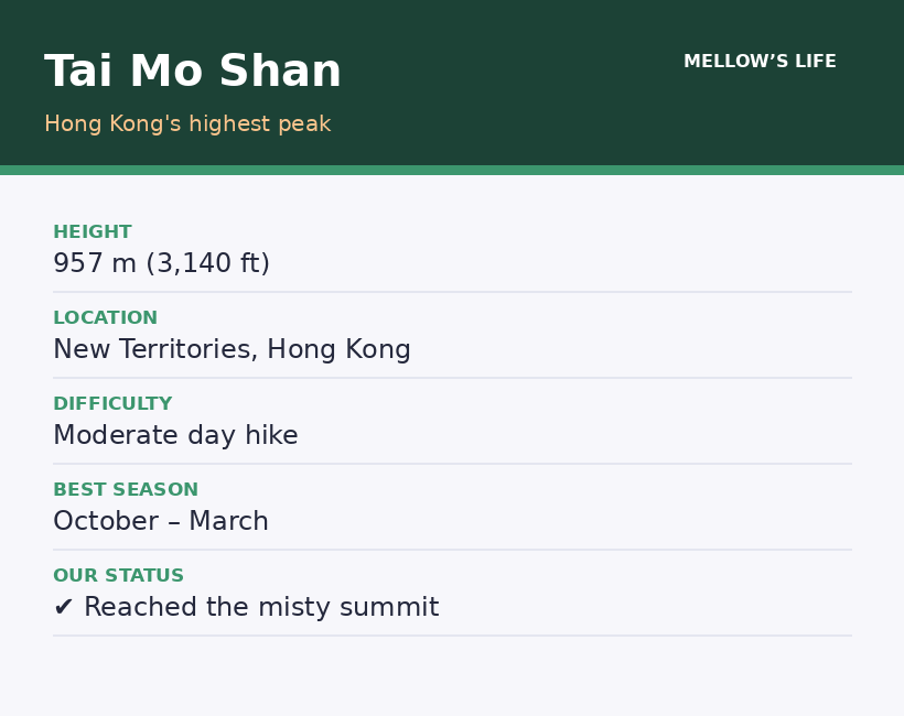 Tai Mo Shan quick facts: height, location, difficulty and best season